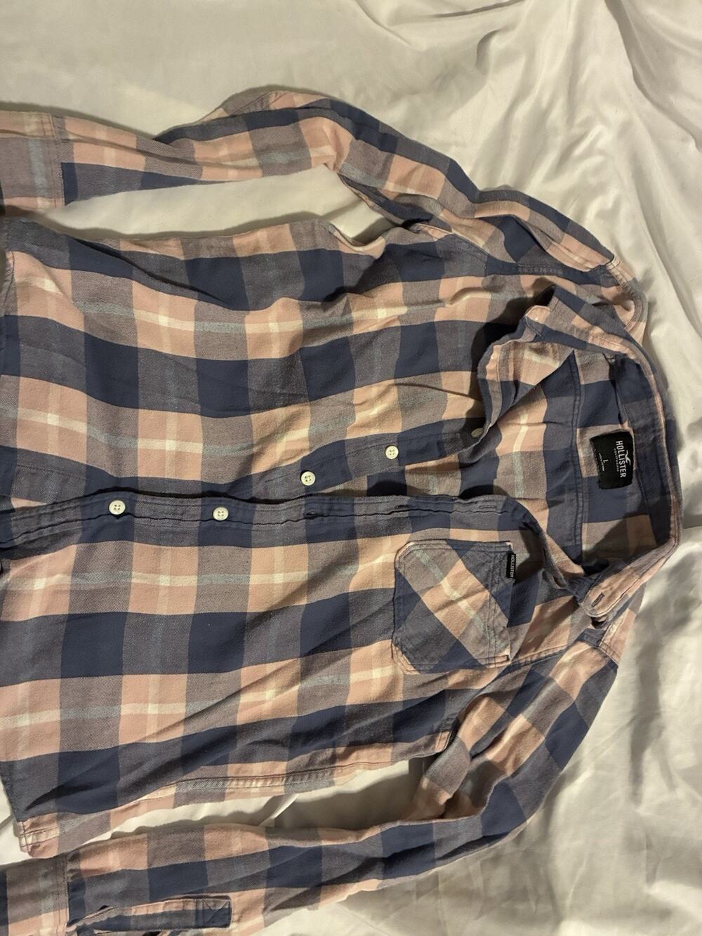 holister pink and blue mens flannel shirt Size Large